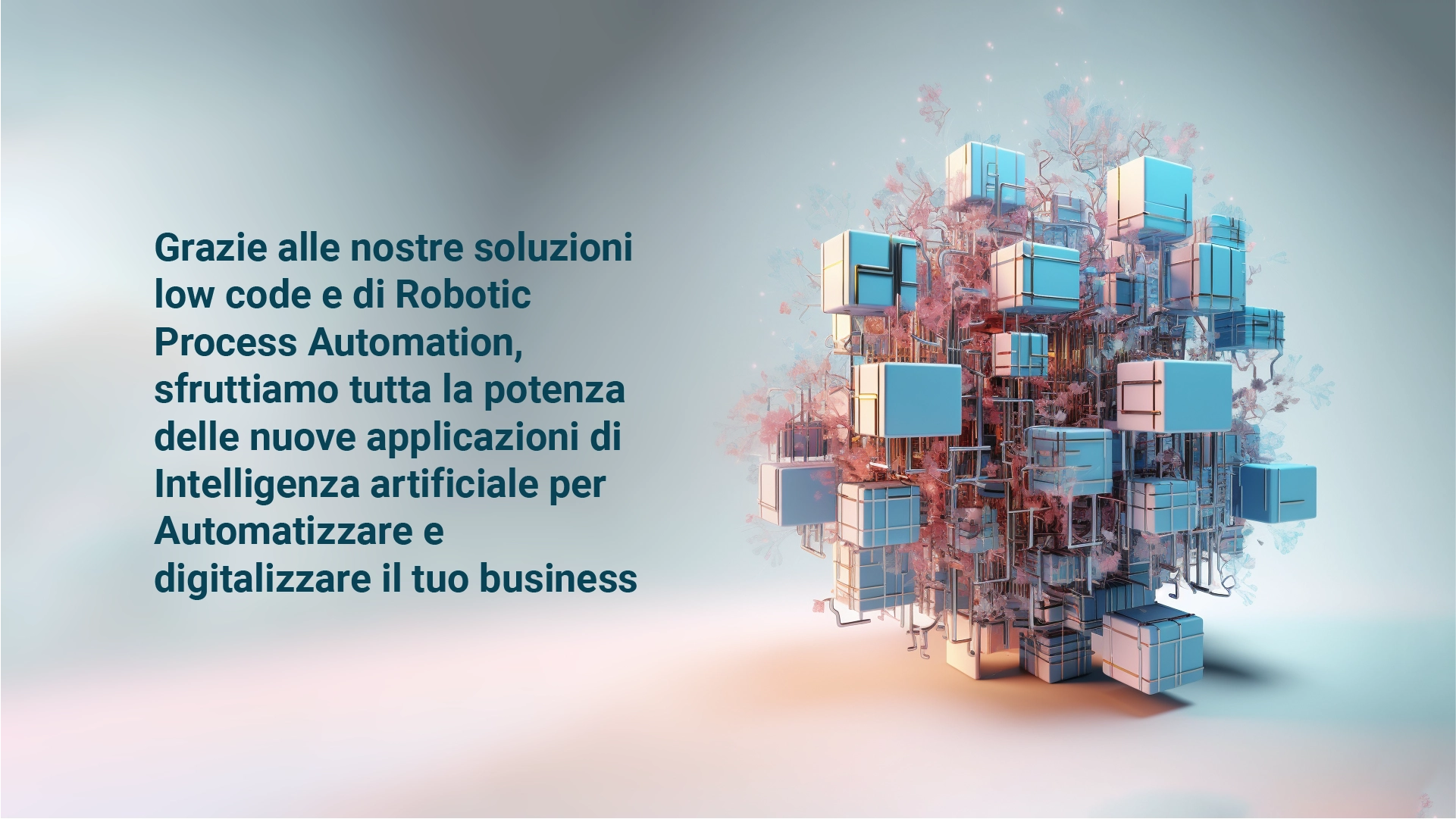 Immagine che rappresenta soluzioni low code e Robotic Process Automation, evidenziando l’uso di applicazioni di intelligenza artificiale per automatizzare e digitalizzare i processi aziendali, migliorando efficienza e innovazione.